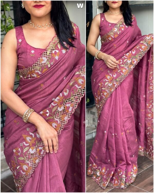 Gorgeous Cut Work Silk Sarees - Image 3