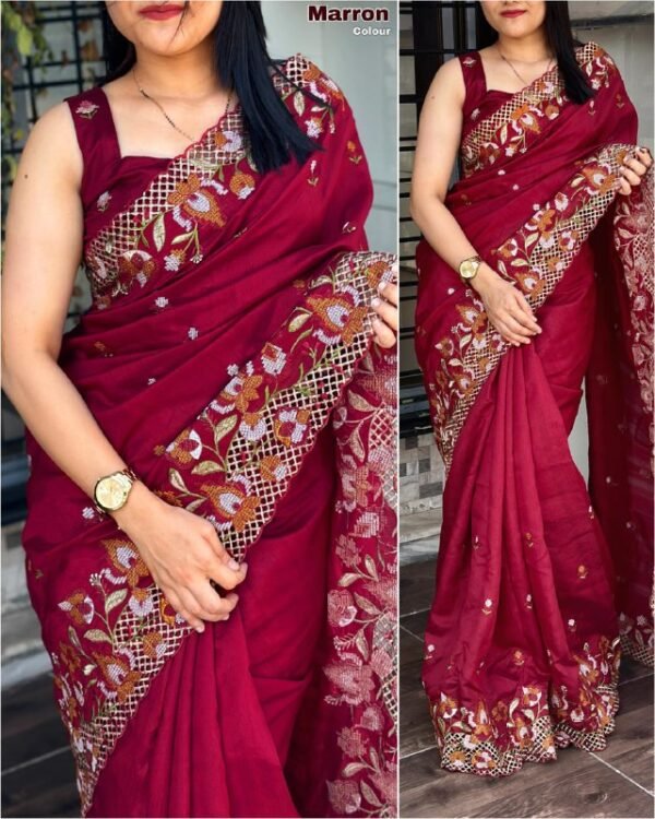 Gorgeous Cut Work Silk Sarees