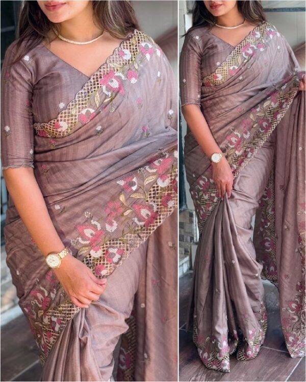 Gorgeous Cut Work Silk Sarees - Image 4